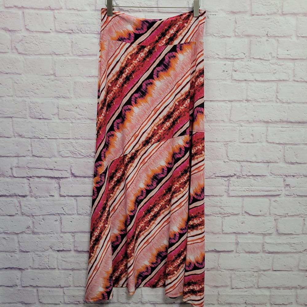 New Directions Abstract Maxi Skirt M Pink Orange Striped Tie Dye Casual Festival